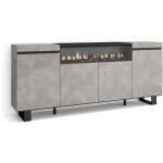 Buffet salon et cuisine, meuble de rangement, commode, 200x87x35cm, 4 portes, chemin�e �lectrique, design ...