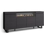 Buffet salon et cuisine, meuble de rangement, commode, 200x87x35cm, 4 portes, chemin�e �lectrique, design ...