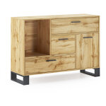 Buffet de salon / salle  manger, buffet auxiliaire loft 1 porte, 3 tiroirs, couleur chne rustique. ...