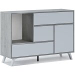 Buffet pour salon / salle  manger, wind 1 porte, 3 tiroirs, structure couleur gris ciment, porte et ...