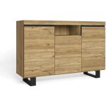 Buffet salon salle � manger bureau couleur ''ch�ne / noir'' 3 portes 1 compartiment 140x40x92 cm, nordique ...