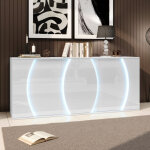 Buffet de salon avec trois portes, meuble de rangement avec portes led, blanc, en panneaux de particules, ...