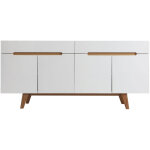 Miliboo - buffet scandinave blanc brillant et finition bois clair 4 portes 2 tiroirs l180 cm melka Miliboo - buffet scandinave blanc brillant et finition bois clair 4 portes 2 tiroirs l180 cm melka