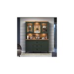 Buffet vaisselier 2 portes 3 tiroirs dcor chne et vert fonc - ava