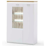 Buffet / vaisselier blanc avec plateau en chne wotan - longueur 98 x hauteur 143 x profondeur 38 cm ...