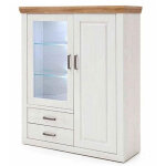 Buffet / vaisselier en pin blanc et chne avec led - l. 118 x h. 142 x p. 40 cm pegane