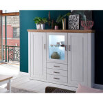 Buffet / vaisselier en pin blanc et chne avec led - l. 163 x h. 142 x p. 40 cm pegane