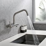 Mitigeur mural de cuisine en acier inoxydable bross� ? 2 jets ? rotation 360� ? entraxe 150 mm ? d�bit ...