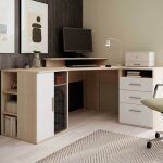 Bureau d&039angle efford avec espace de rangement - ch�ne / blanc