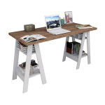 Beaux meubles pas chers - bureau 2 trteaux 4 niches blanc et chtaignier l 135 h 75 p 60 cm
