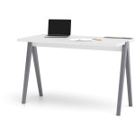 Bureau, modle 635, collection colmar, en mlamine blanc avec pieds et plateau en couleur gris.