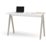 Bureau, modle 635, collection colmar, en mlamine blanc avec pieds et plateau en couleur taupe.