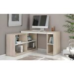 Pegane - bureau d'angle avec étagères coloris chêne / blanc - longueur 136 x profondeur 136 cm Pegane - bureau d'angle avec étagères coloris chêne / blanc - longueur 136 x profondeur 136 cm