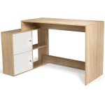 Bureau d'angle en forme de l bob avec portes faon htre et blanc