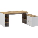 Bureau d'angle en m�lamine coloris imitation ch�ne artisan / blanc - longueur 183 x profondeur 141 x ...