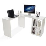 Bureau d'angle avec rangement 2 �tag�res, bureau informatique, bureau d'ordinateur, bois, blanc - mondeer ...