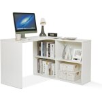 Bureau d'angle avec rangement 4 tagres angulaire rversible bureau informatique bois blanc mondeer