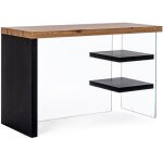 Bureau bois naturel noir et verre tremp lina 120 cm