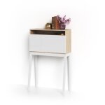 Bureau, mod�le bristol, en m�lamine blanc avec pieds laqu�s et porte pliable. ch�ne clair et blanc