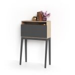 Bureau, modle bristol, en mlamine blanc avec pieds laqus et porte pliable. chne clair et graphite ...