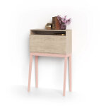 Bureau, mod�le bristol, en m�lamine blanc avec pieds laqu�s et porte pliable. ch�ne clair et rose