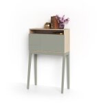 Bureau, modle bristol, en mlamine blanc avec pieds laqus et porte pliable. chne clair et vert