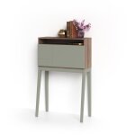 Bureau, mod�le bristol, en m�lamine blanc avec pieds laqu�s et porte pliable. noyer et vert