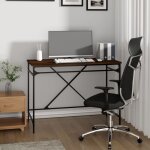 The living store - bureau ch�ne marron 100x50x75 cm bois d'ing�nierie et fer - bureau industriel - bureau ...