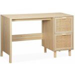 Bureau d�cor bois et cannage - camargue - 120cm. 2 tiroirs