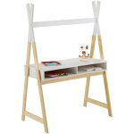 Idimex - bureau enfant simi en forme de tipi, avec 2 niches, en pin massif naturel et blanc
