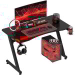 Homcom - bureau gaming plateau effet fibre de carbone dim. 120l x 65l cm bracket casque porte - gobelet ...