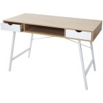 Bureau hhg - 165, table d'ordinateur, structure 3d 120x60cm brun naturel, blanc