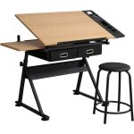 Dlandhome bureau inclinable table  dessin avec 2 tiroirs de rangement, hauteur rglable bureau , pour ...