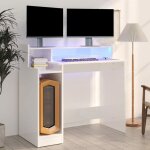 Vidaxl - bureau lumi�res led blanc brillant 97x45x90cm bois d'ing�nierie