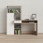 Dmora - bureau multifonction avec biblioth�que, tiroir et porte, coloris blanc et ch�ne, 162 x 155 x ...