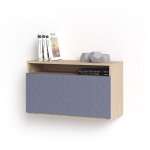 Bureau mural, modle oporto, en mlamine, avec porte pliable srigraphi. chne clair et bleu geo2