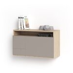 Bureau mural, mod�le oporto, en m�lamine avec porte rabattable. ch�ne clair et taupe