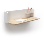 Bureau mural valencia en m�lamine ch�ne clair - blanc ? dimensions 90x35cm ? petite �tag�re int�gr�e ...