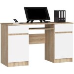 Bureau d'ordinateur akord a5 ch�ne sonoma 135 cm 2 portes 2 tiroirs fa�ade blanche 5 �tag�res 135x50x77 ...