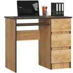 Bureau d'ordinateur akord droit a6 ch�ne craft 90 cm 3 tiroirs fa�ade ch�ne craft 1 �tag�re 90x50x77 ...