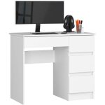 Akord - bureau d'ordinateur droit a7 blanc 90 cm 4 tiroirs fa�ade blanche 90x50x77 cm