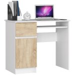 Bureau d'ordinateur akord gauche piksel blanc 90 cm 1 porte 1 tiroir fa�ade ch�ne sonoma 3 �tag�res 90x50x77 ...