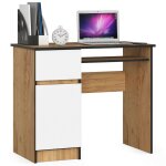 Akord - bureau d'ordinateur gauche piksel chne craft 90 cm 1 porte 1 tiroir faade blanche 3 tagres ...
