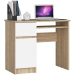 Bureau d'ordinateur akord gauche piksel chne sonoma 90 cm 1 porte 1 tiroir faade blanche 3 tagres ...