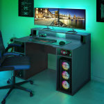 Pegane - bureau pour ordinateur, station e - gaming coloris anthracite en bois mdf - 88 x 136 x 67 cm ...