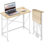 Bureau pliant table d'ordinateur 80 x 40 cm sur roulettes pour bureau � domicile, chambre, petits espaces, ...