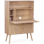 Sweeek - bureau secrétaire. 2 portes en cannage. étagères. effet bois. pieds en bois de sapin Sweeek - bureau secrétaire. 2 portes en cannage. étagères. effet bois. pieds en bois de sapin