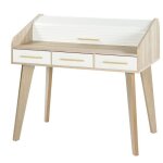 Bureau secretaire 3 tiroirs ch�ne clair et blanc happy 104cm