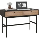 Homcom - bureau secrtaire style graphique - 2 tiroirs faades chevrons - acier noir aspect bois