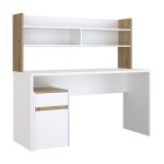 Bureau et surmeuble 140 cm blanc mat et d�cor bois de ch�ne - odyss�e